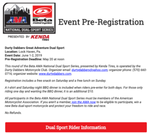 Dual Sport Rider Registration